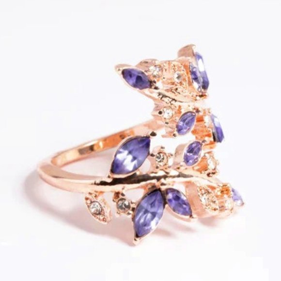 LOVISA ROMANTIC ROSE GOLD LILAC & CLEAR CRYSTAL VINE/LEAVES RING SZ 7**NEW! - Picture 4 of 5